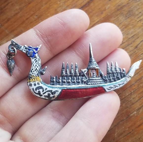 Vintage Jewelry - *RARE* Vintage Sterling Dragon Boat Brooch